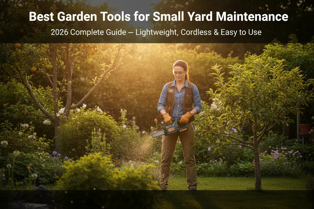 Best garden tools for small yard maintenance – cordless mini chainsaw in use