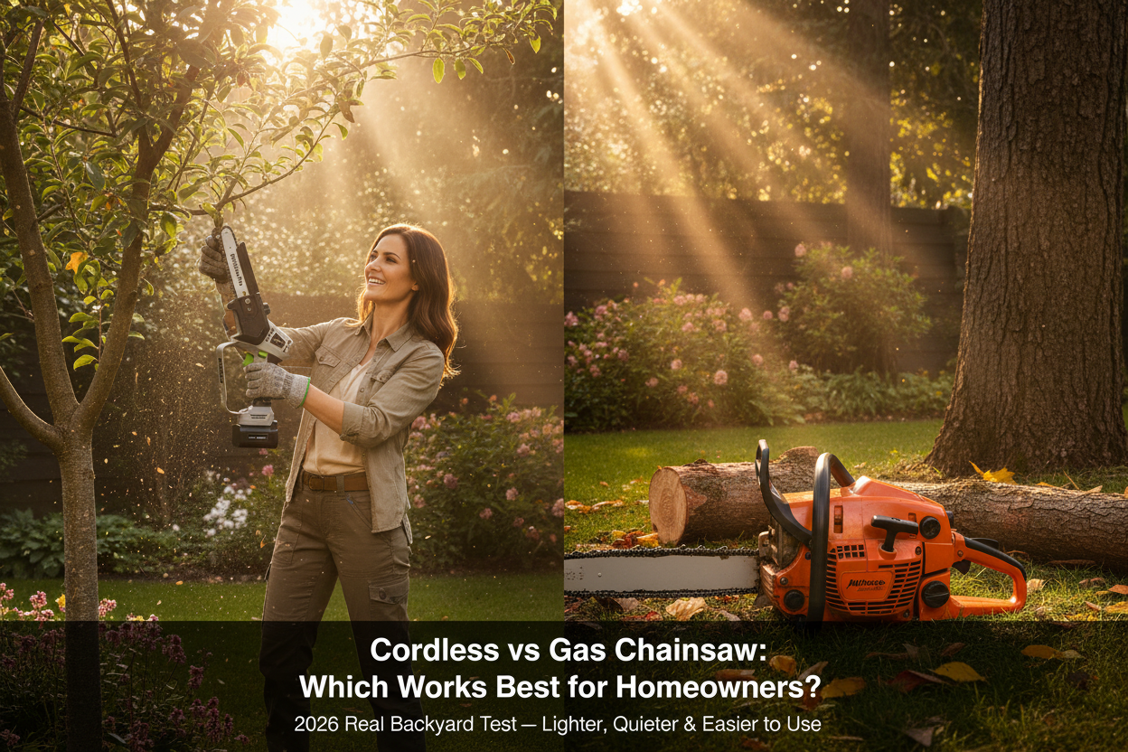 Cordless vs gas chainsaw for homeowners 2026 – MiniSawPro lightweight cordless mini chainsaw real backyard test
