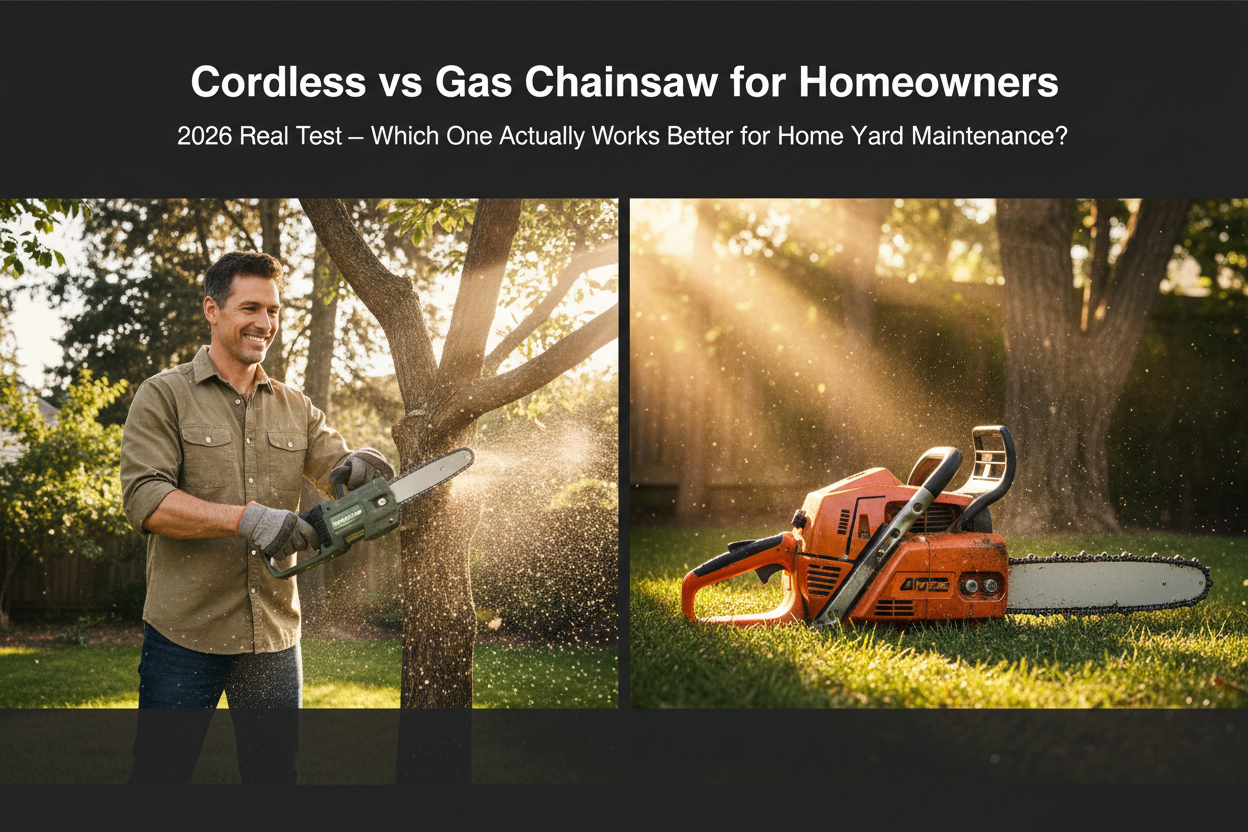 Cordless vs gas chainsaw for homeowners 2026 – real backyard test comparing lightweight cordless mini chainsaw and heavy gas chainsaw performance