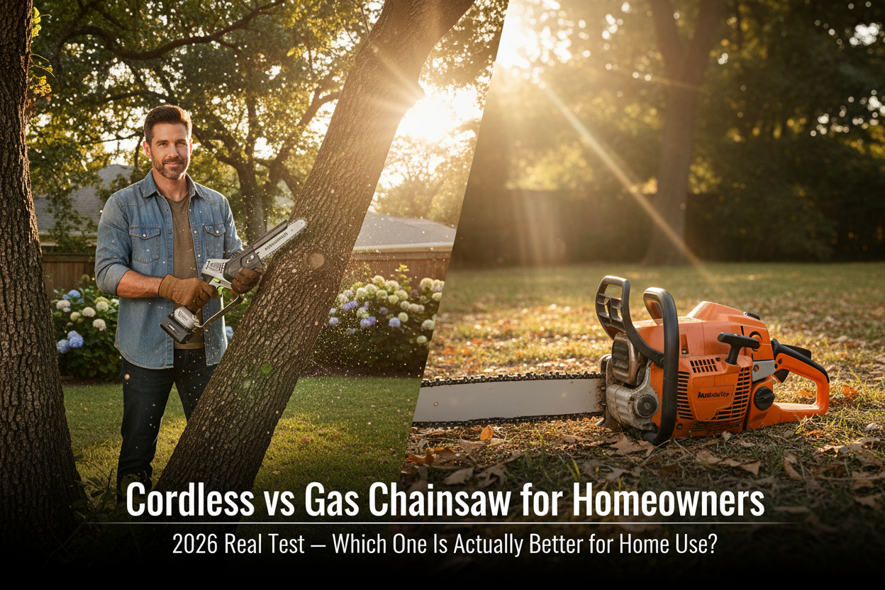 Cordless vs gas chainsaw for homeowners 2026 – real backyard test comparing lightweight cordless mini chainsaw and heavy gas chainsaw