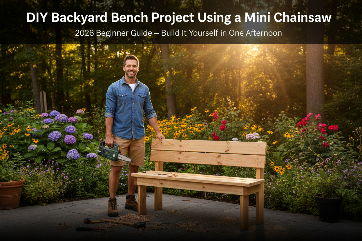 DIY backyard bench project using a mini chainsaw 2026 – beginner-friendly cordless mini chainsaw woodworking guide
