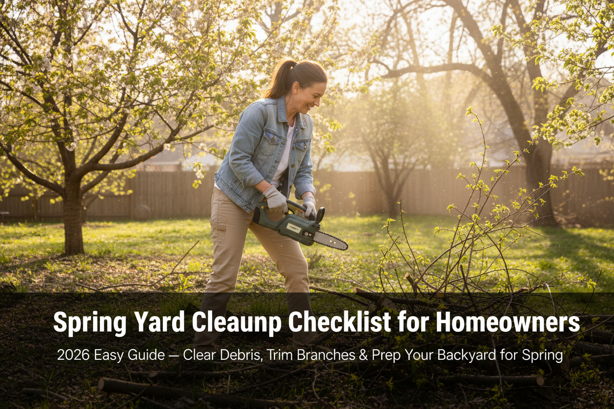 Spring yard cleanup checklist for homeowners 2026 – lightweight cordless mini chainsaw for branch trimming and backyard debris cleanup