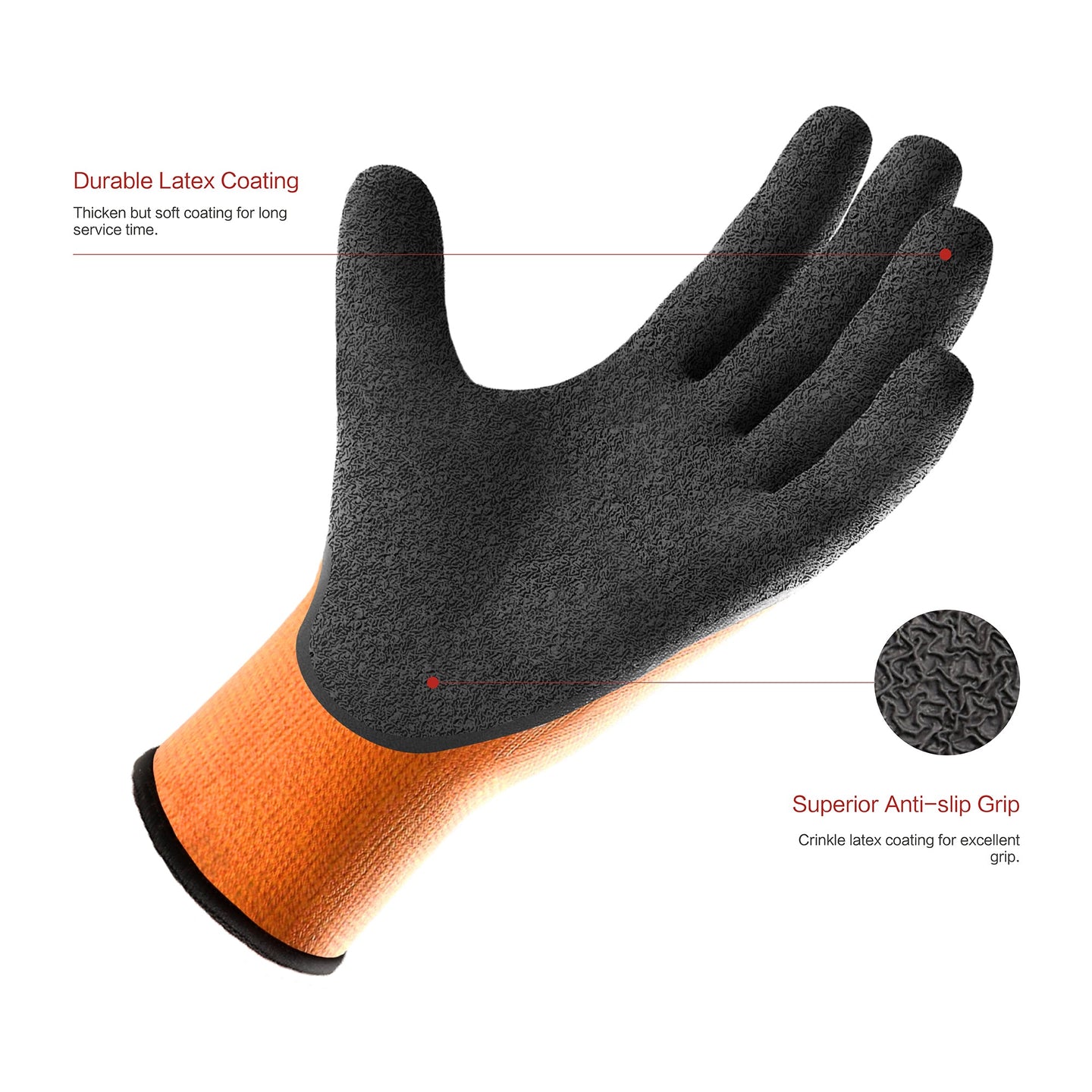 COOLJOB Safety Work Gloves with Grip Latex, Rubber Dipped Gloves COOLJOB