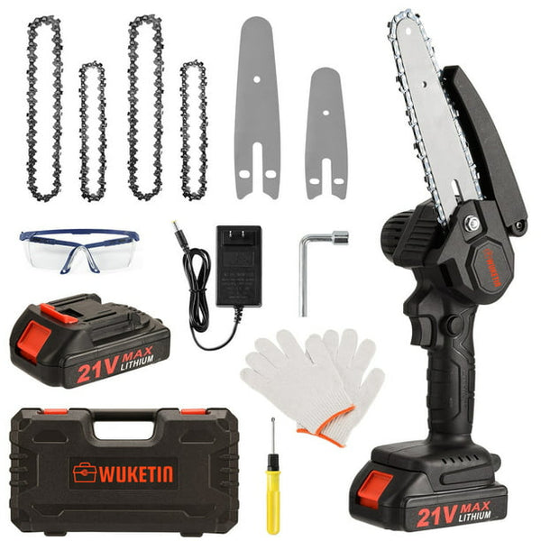 Mini Chainsaw Kit, 4-Inch+6-Inch Adjustable Cordless Handheld Chain Saw with 2 Rechargeable 21V 2000mAh Battery, 4 Chains, Tool Box Set, Hand Held Power Chain Saws DANNY'S HOME GOODS