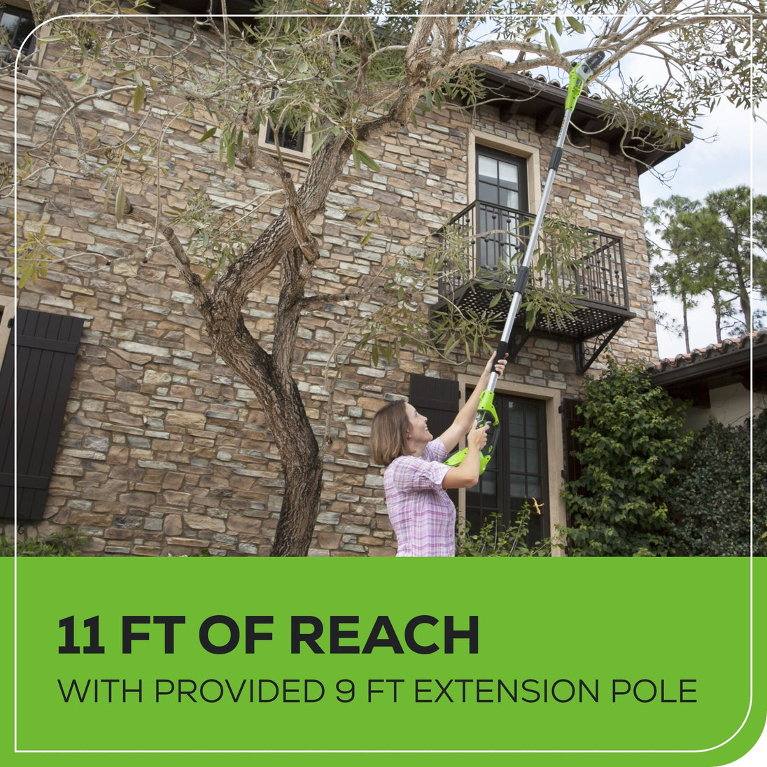 40V 8" Cordless Battery Pole Saw and Hedge Trimmer Attachment: 2.0 Ah Battery and Charger greenworkstools