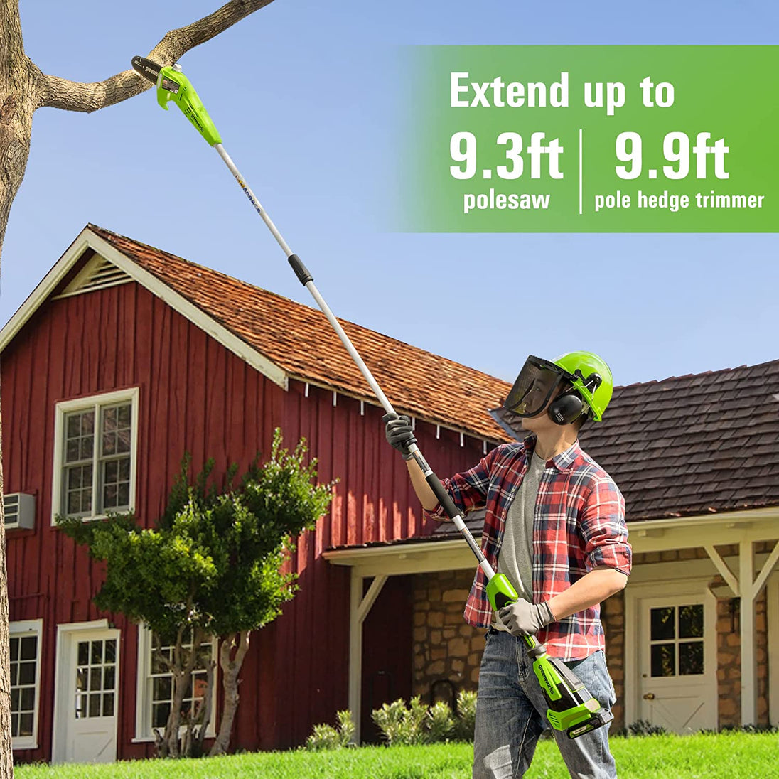 24V 8" Cordless Battery Polesaw and Pole Hedge Trimmer Combo Kit, 2Ah USB Battery and Charger greenworkstools