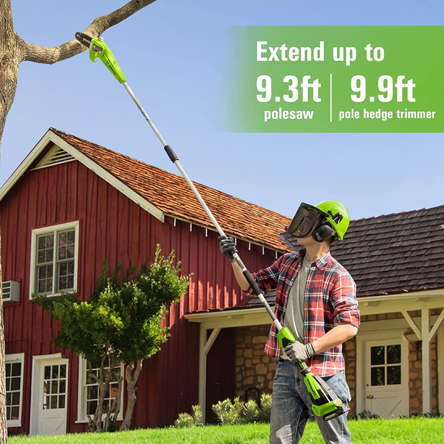 24V 8" Cordless Battery Polesaw and Pole Hedge Trimmer Combo Kit, 2Ah USB Battery and Charger greenworkstools