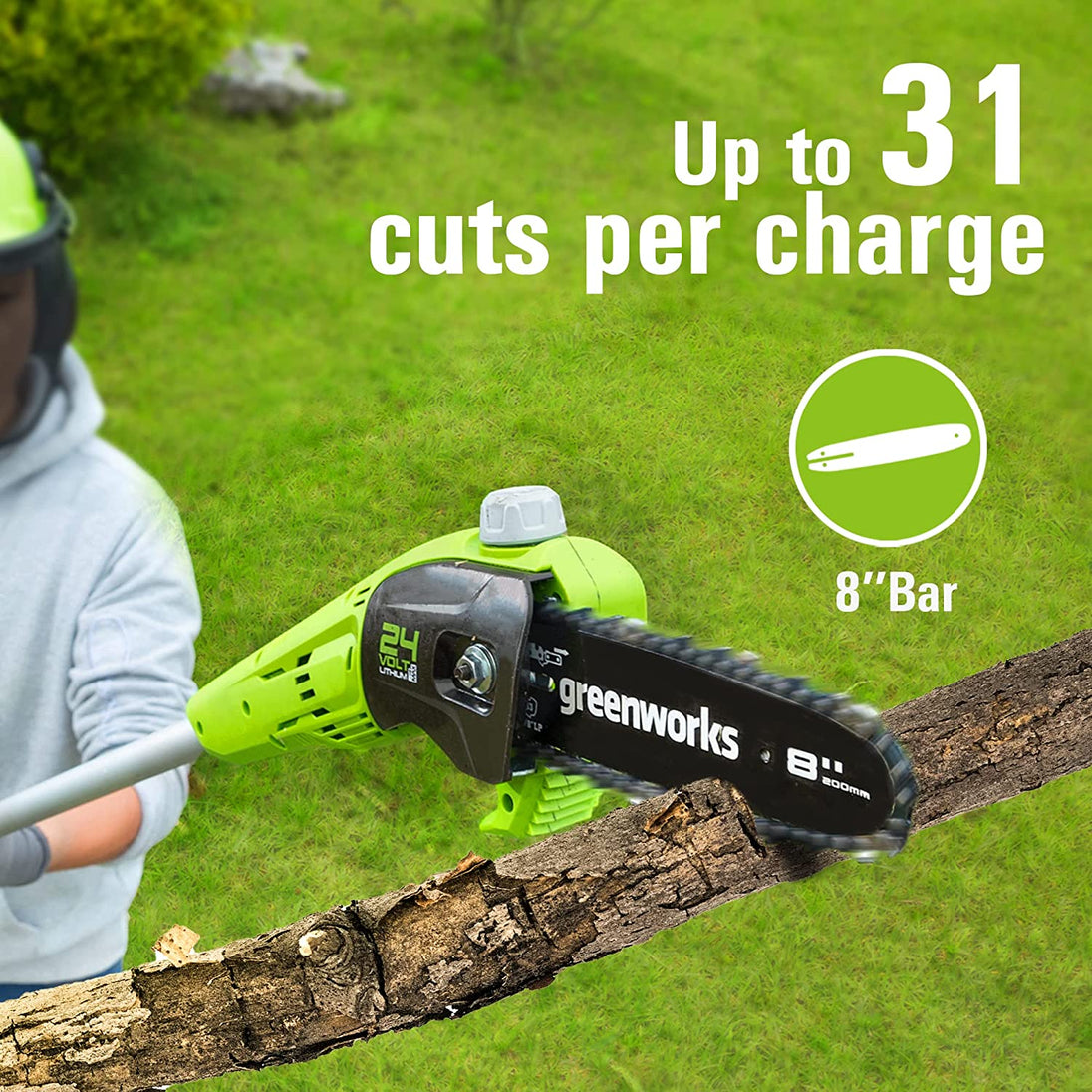 24V 8" Cordless Battery Polesaw and Pole Hedge Trimmer Combo Kit, 2Ah USB Battery and Charger greenworkstools