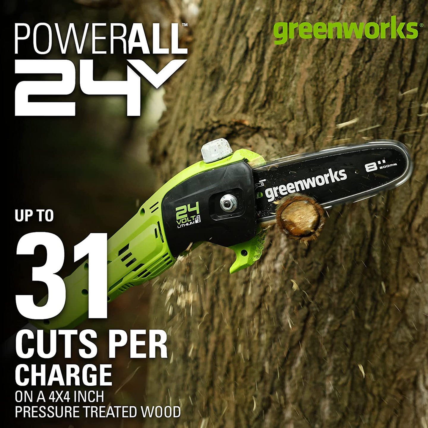 24V 8" Cordless Battery Polesaw and Pole Hedge Trimmer Combo Kit, 2Ah USB Battery and Charger greenworkstools