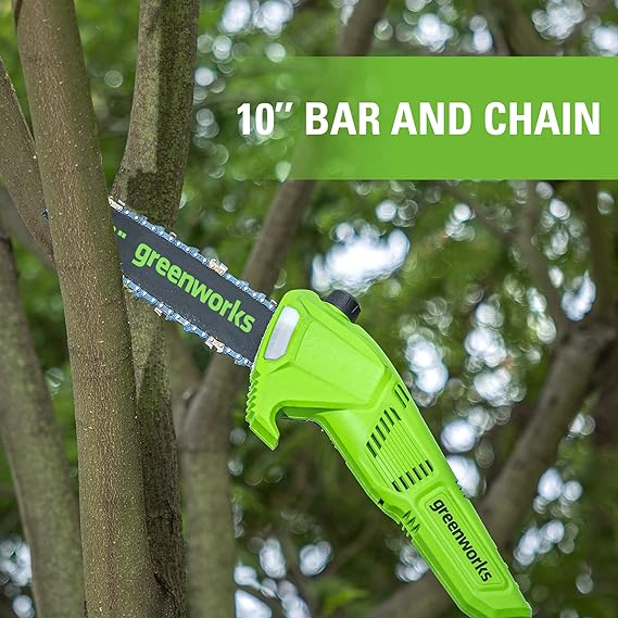 24V 10" Cordless Battery Polesaw and Pole Hedge Trimmer Combo Kit, 4Ah USB Battery and Charger greenworkstools