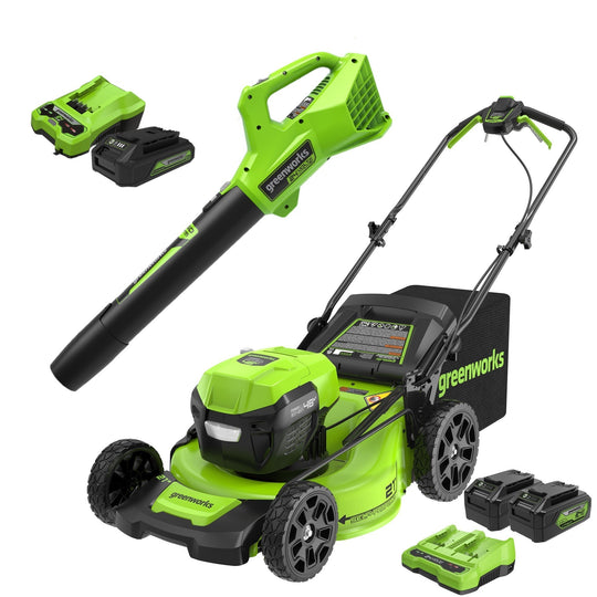 48V (24V x 2) 21" Cordless Battery Self-Propelled Mower & Blower Combo Kit w/ (3) Batteries & Chargers greenworkstools