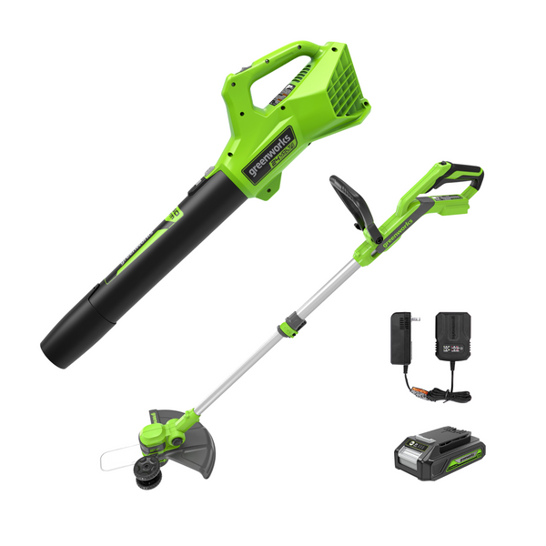 24V 12" Cordless Battery String Trimmer and 320 CFM Blower Combo Kit: 2.0 Ah Battery and Charger greenworkstools