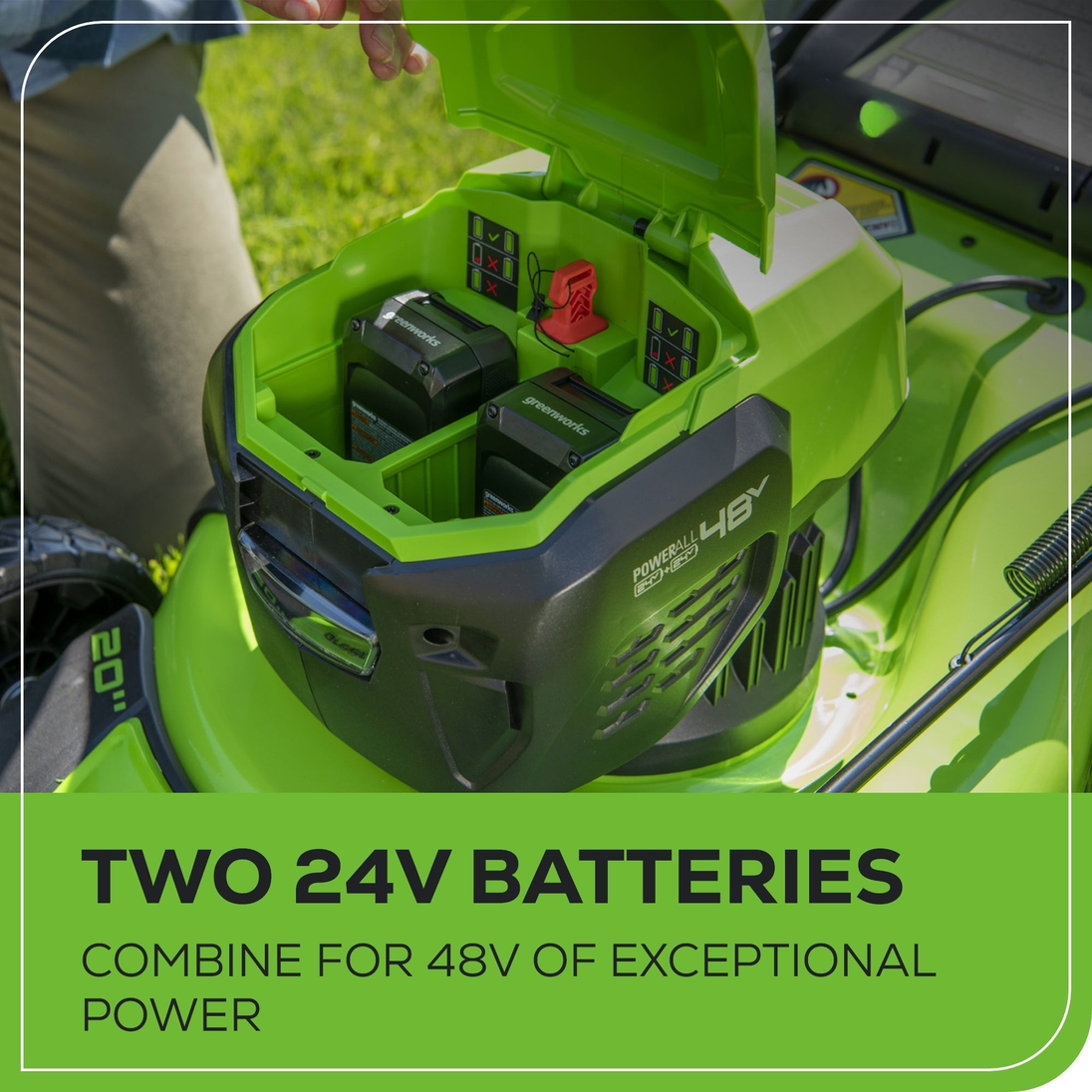48V (24V x 2) 20" Cordless Battery Push Mower 3pc Combo Kit: (2) 4.0 Ah Batteries and Dual-Port Chargers greenworkstools