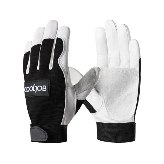 COOLJOB Goatskin Leather Work Gloves with Grip, Thorn Proof, Heat & Puncture Resistant COOLJOB