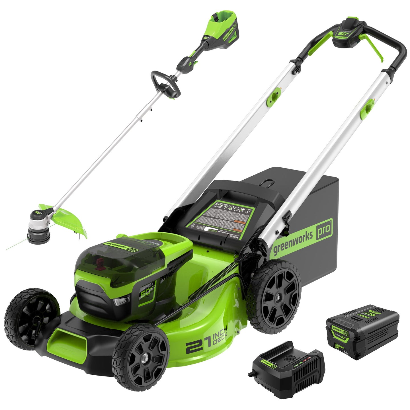 60V 21" Cordless Battery Push Mower & 16"  String Trimmer Combo Kit w/ 5.0Ah Battery & Charger greenworkstools