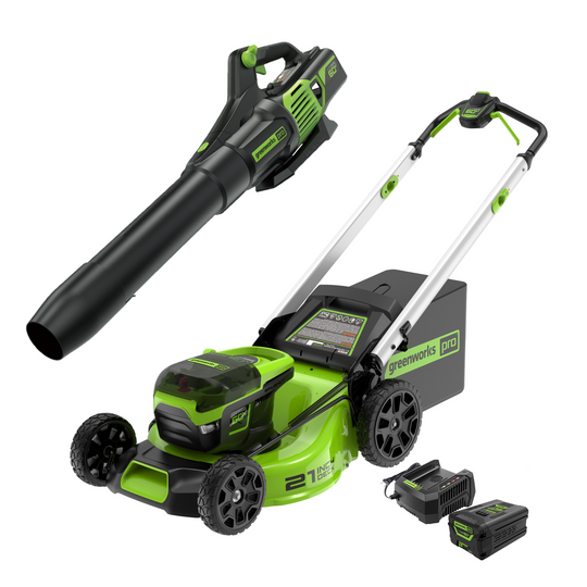 60V 21" Cordless Battery Push Mower and 610 CFM Blower Combo Kit w/ 5.0Ah Battery and Charger greenworkstools