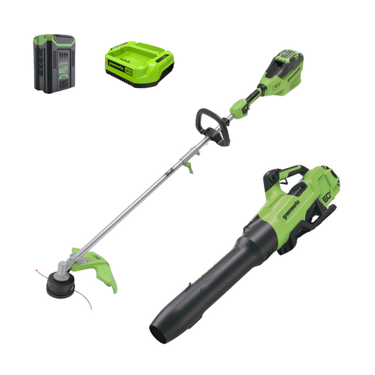 60V 16" Cordless Battery Top Mount String Trimmer + 750CFM Blower ,2.5 Ah Battery and 3A Charger Greenworks
