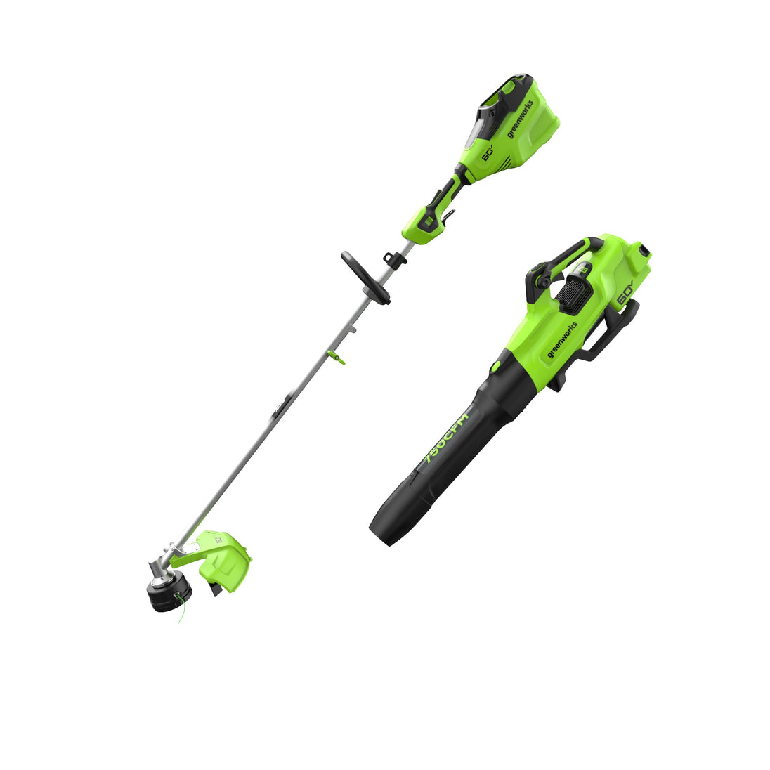60V 16" Cordless Battery Top Mount String Trimmer + 750CFM Blower ,2.5 Ah Battery and 3A Charger Greenworks