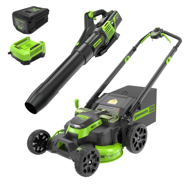 80V 25" Cordless Battery Dual Blade Self-Propelled Mower 2PC Combo Kit, (1) 4.0 Ah Battery and (1) Rapid Charger greenworkstools