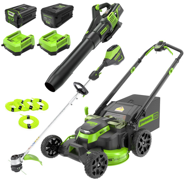80V 25" Cordless Battery Dual Blade Self-Propelled Mower 3PC Combo Kit, (1) 4.0 Ah Battery, (1) 2.5 Ah and (2) Rapid Charger greenworkstools