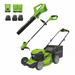 48V (24V x 2) 21" Cordless Battery Self-Propelled Mower 3PC Combo Kit: (2) 5.0Ah Batteries,(1) 2.0 Ah Battery,(1) Dual-Port Rapid Charger and (1) 2A Charger greenworkstools