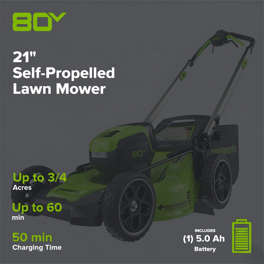 80V 21" Cordless Battery 4-in-1 Self-Propelled Lawn Mower and 700CFM Blower Combo Kit: 5.0 Ah Battery and 6A Charger greenworkstools