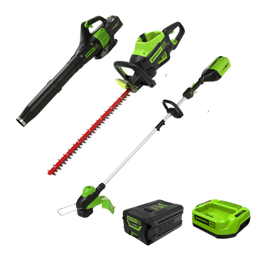 60V 3PC Handheld Combo Kit, 13"String Trimmer, 540 CFM Blower and 26"Hedge Trimmer greenworkstools