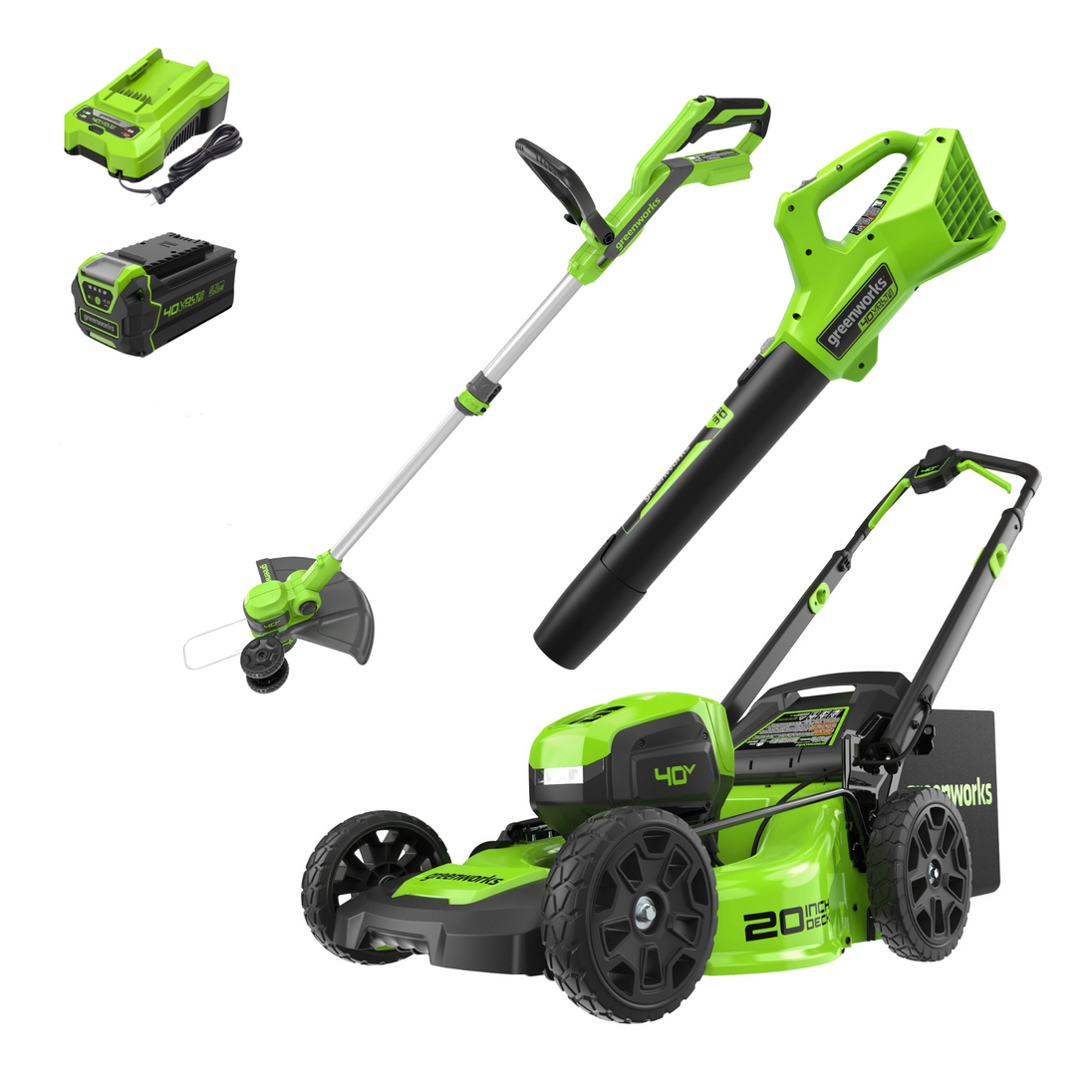 40V 20" Cordless Battery Push Mower 3pc Combo Kit: 4.0 Ah Battery and Charger greenworkstools