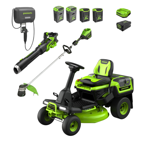 60V 30" CrossoverT Riding Lawn Tractor 3PC Combo Kit, Two 8.0 Ah Batteries, Two 4.0 Ah Batteries, One 2.5 Ah Battery and Two Chargers Greenworks