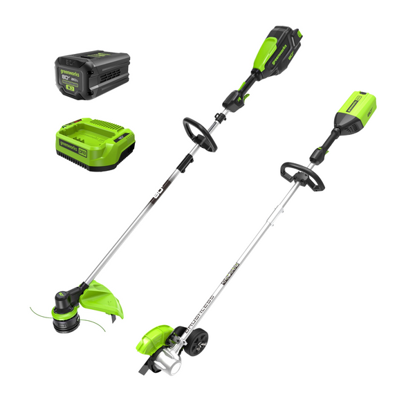 80V 16" Cordless Battery String Trimmer and 8" Edger Combo Kit: 2.0 Ah Battery and Charger greenworkstools