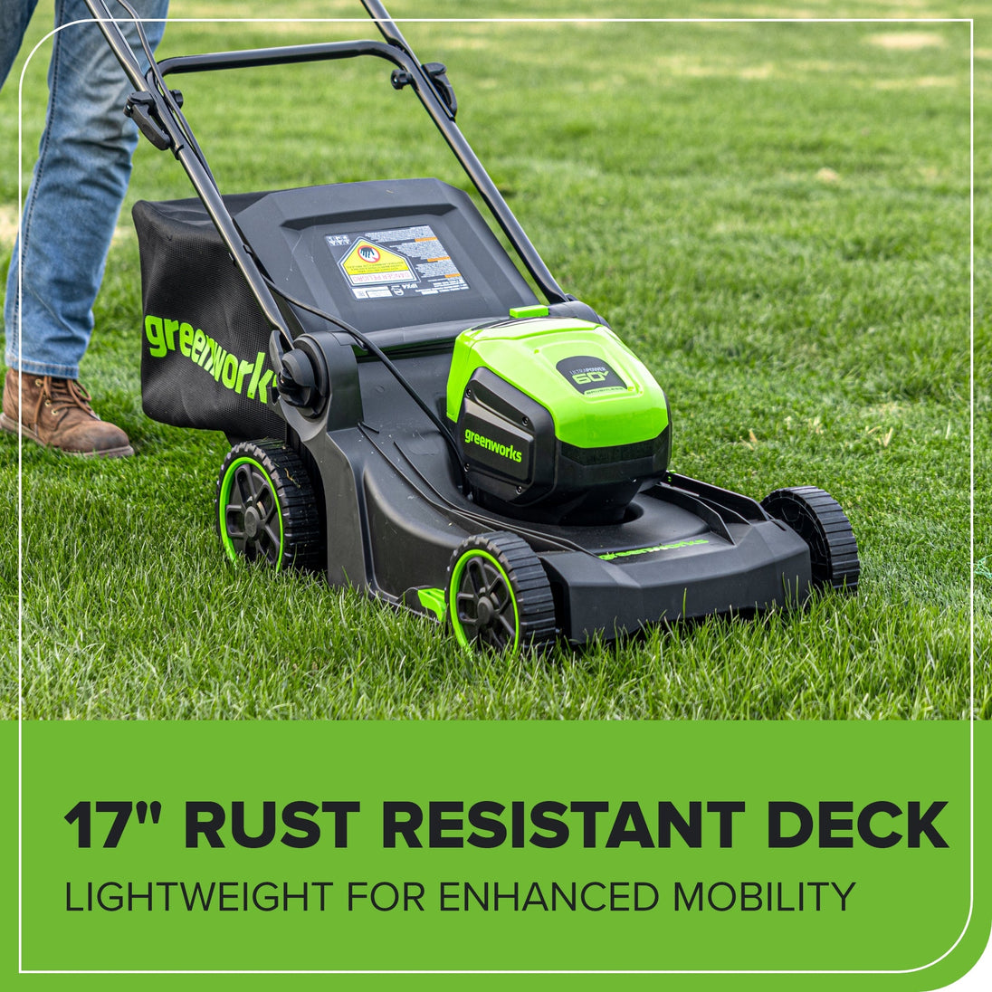 60V 17" Cordless Battery Push Lawn Mower and 610 CFM Jet Blower Combo Kit: 4.0 Ah Battery and Charger greenworkstools