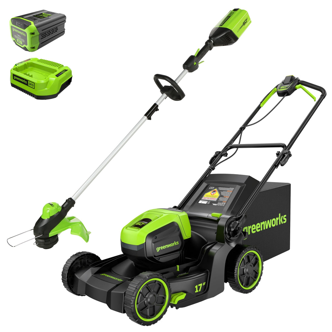 60V 17" Cordless Battery Push Lawn Mower and 13" String Trimmer Combo Kit: 4.0 Ah Battery and Charger greenworkstools