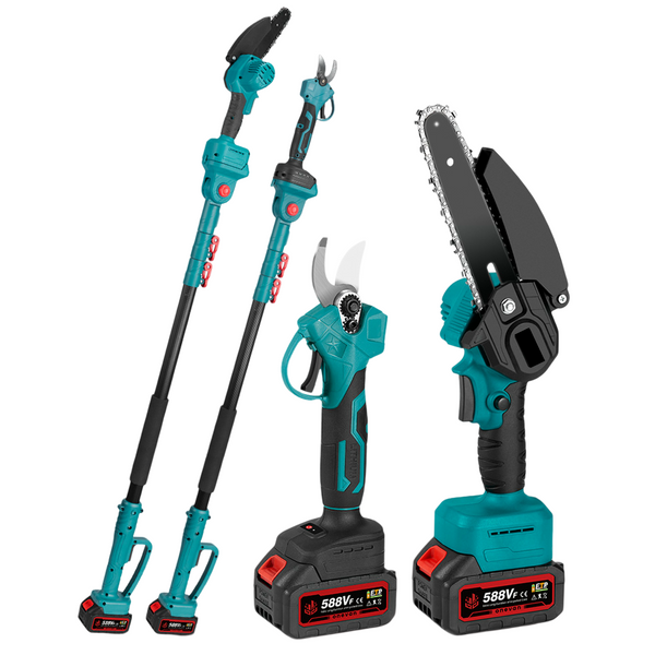 NewBeny Cordless 6" Chainsaw & 25mm Pruning Shears & 2m Telescoping Pole Combo Kit [2 batteries and a charger included] NEWBENY