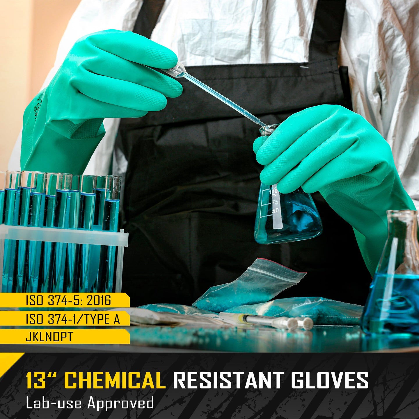 COOLJOB 18 Mil Chemical Resistant Nitrile Gloves, Resist Household Acid, Alkali, Solvent and Oil, Latex Rubber Free COOLJOB
