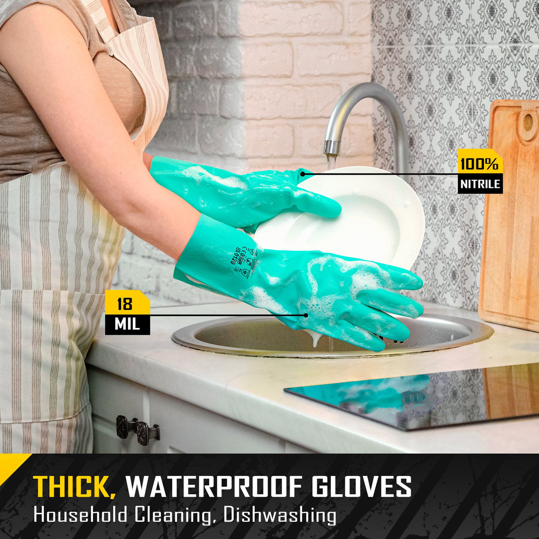 COOLJOB 18 Mil Chemical Resistant Nitrile Gloves, Resist Household Acid, Alkali, Solvent and Oil, Latex Rubber Free COOLJOB