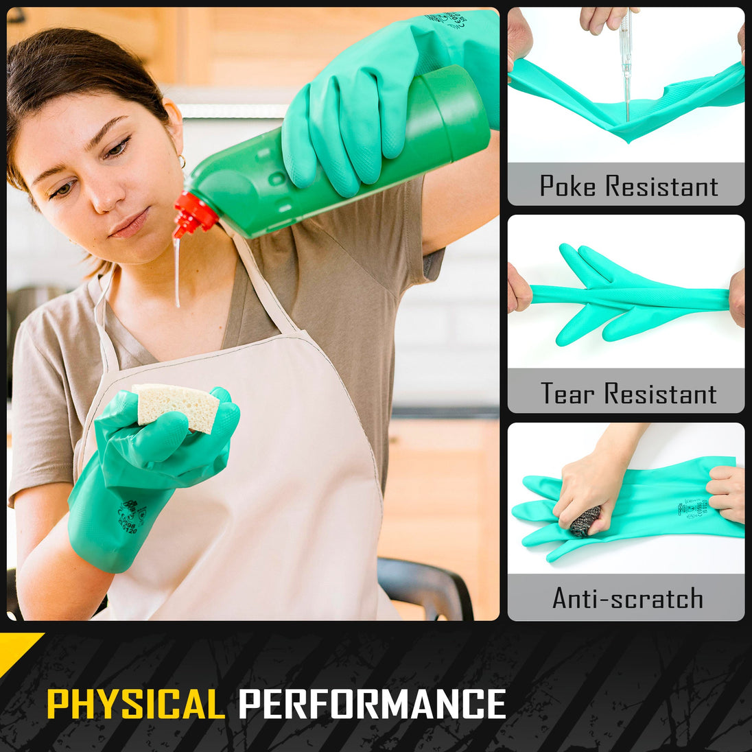 COOLJOB 18 Mil Chemical Resistant Nitrile Gloves, Resist Household Acid, Alkali, Solvent and Oil, Latex Rubber Free COOLJOB