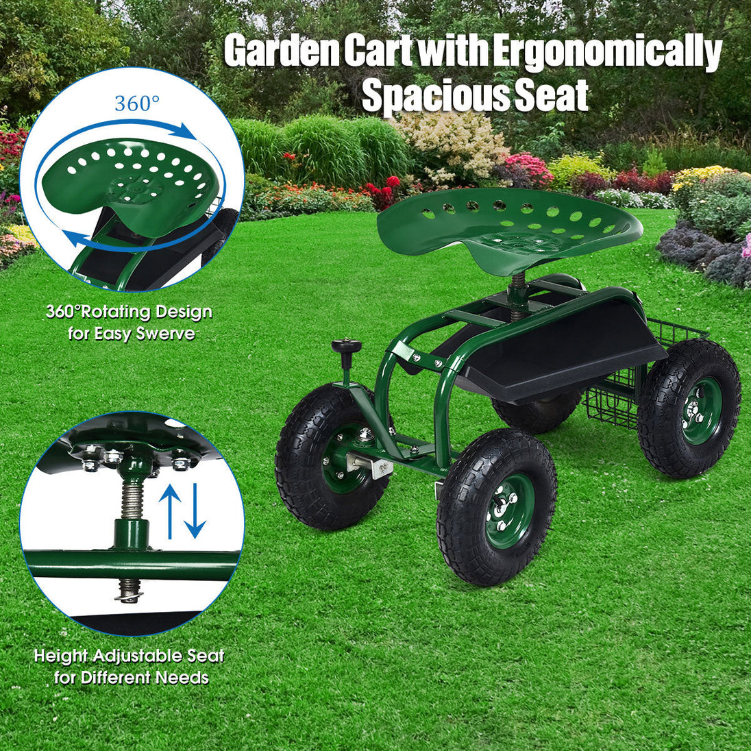 Heavy Duty Rolling Garden Seat GoPlus (Costway)