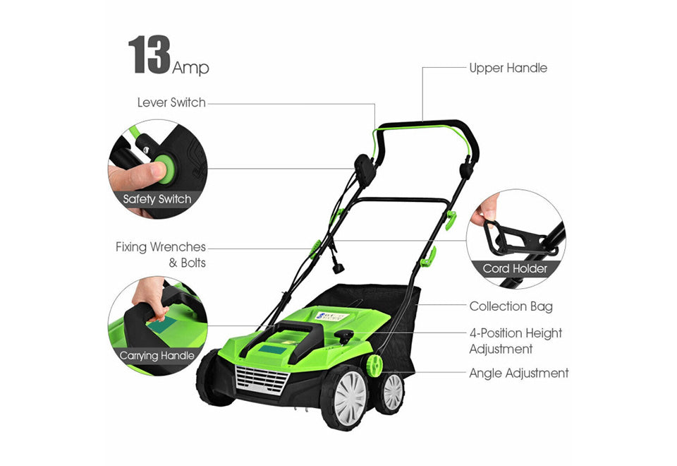 15'' Corded Electric Lawn Dethatcher GoPlus (Costway)