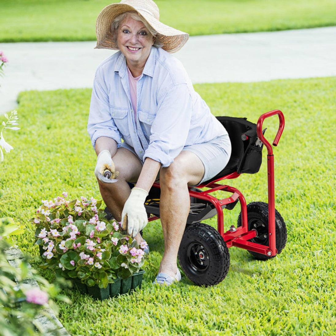 Cushioned Rolling Garden Cart with Swivel Seat GoPlus (Costway)