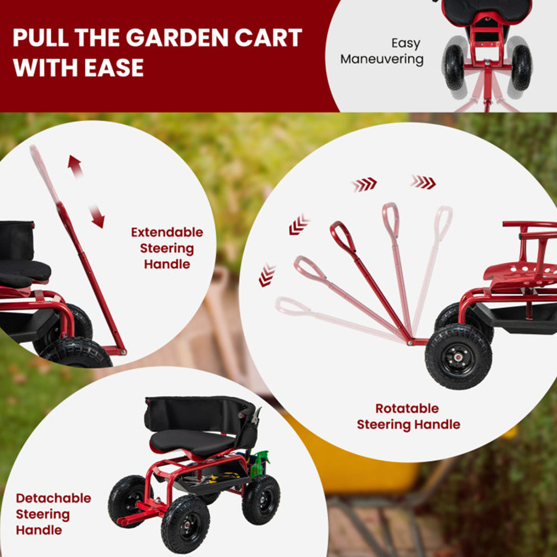 Cushioned Rolling Garden Cart with Swivel Seat GoPlus (Costway)