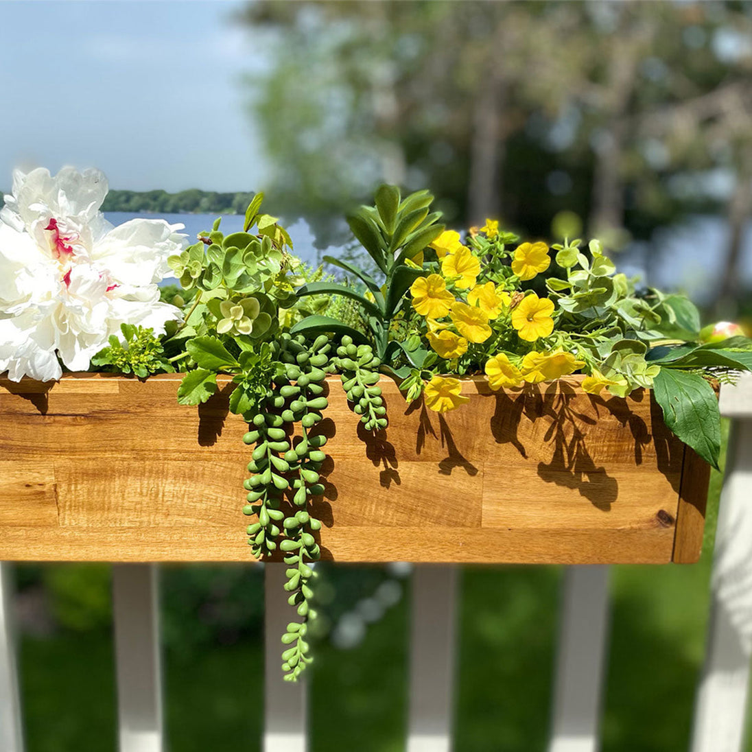 Acacia Wood Deck Rail Planter EMG International USA LLC