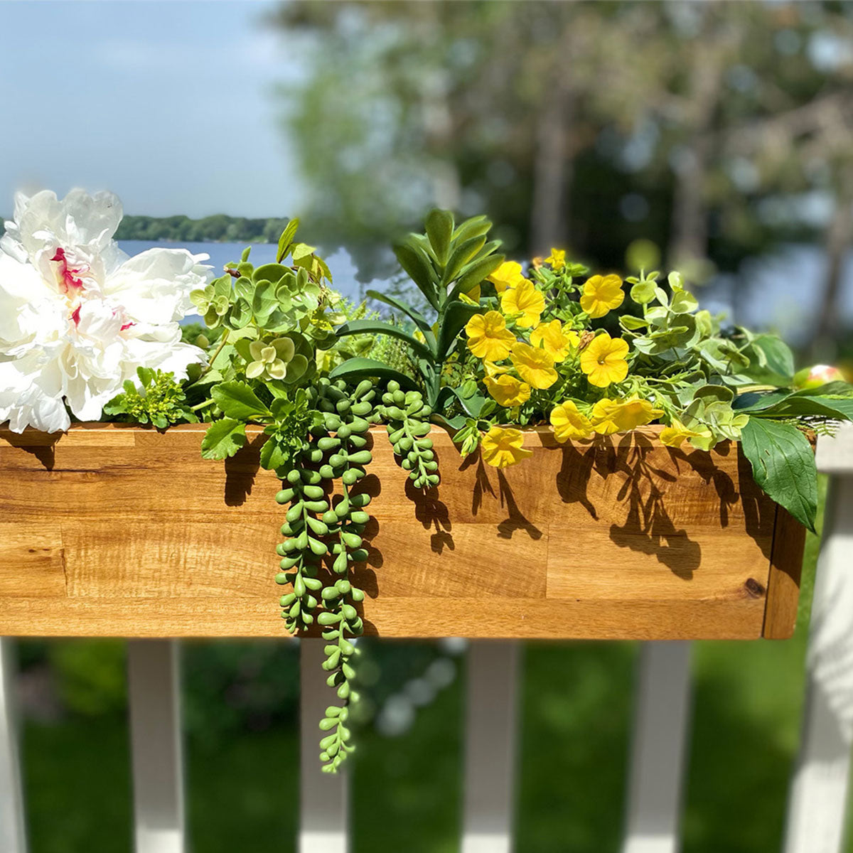 Acacia Wood Deck Rail Planter EMG International USA LLC