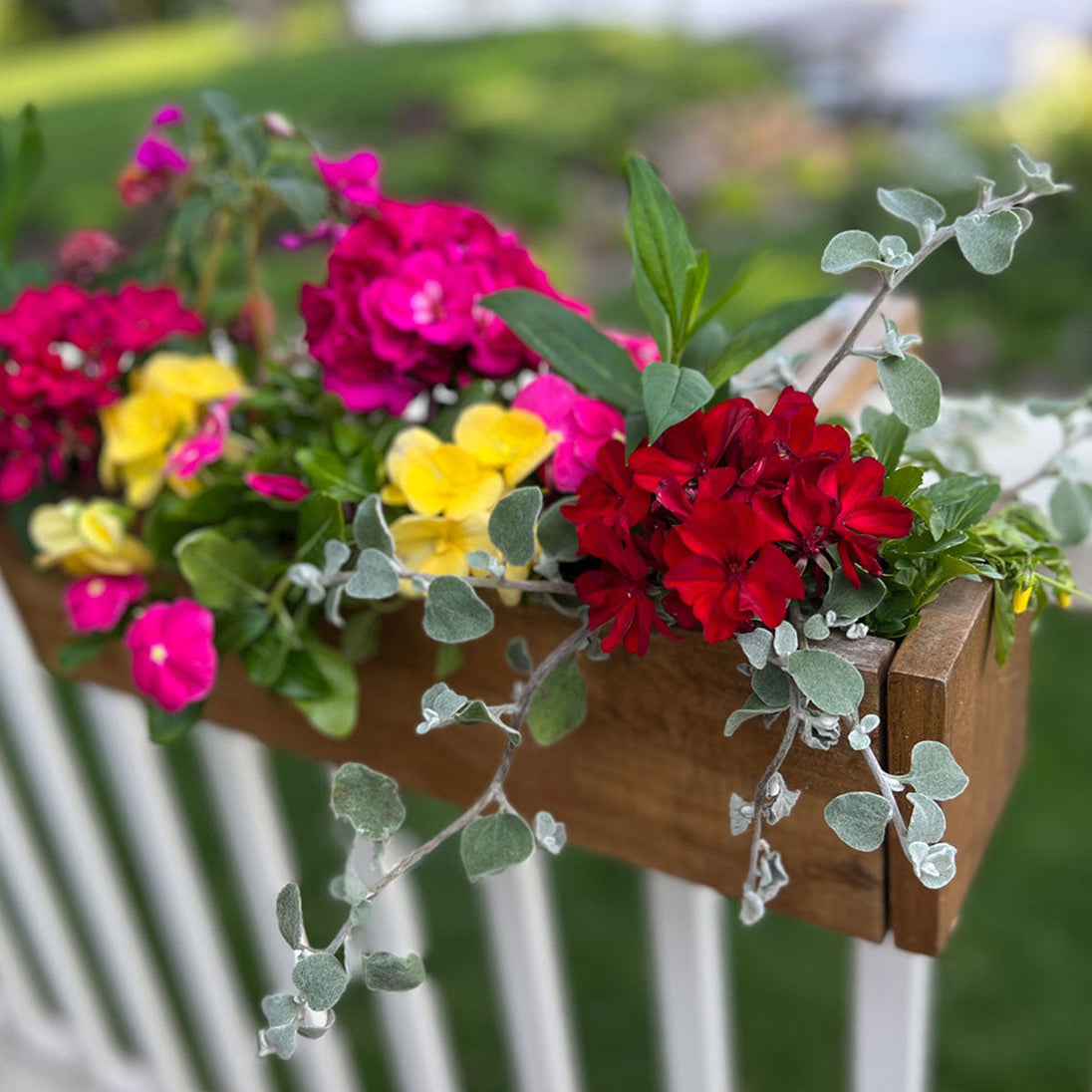 Acacia Wood Deck Rail Planter EMG International USA LLC