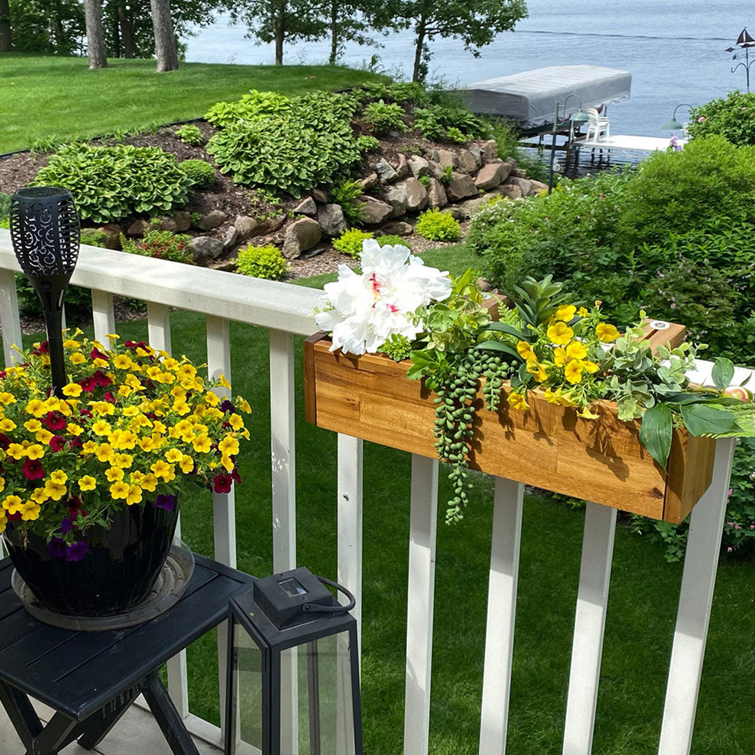 Acacia Wood Deck Rail Planter EMG International USA LLC
