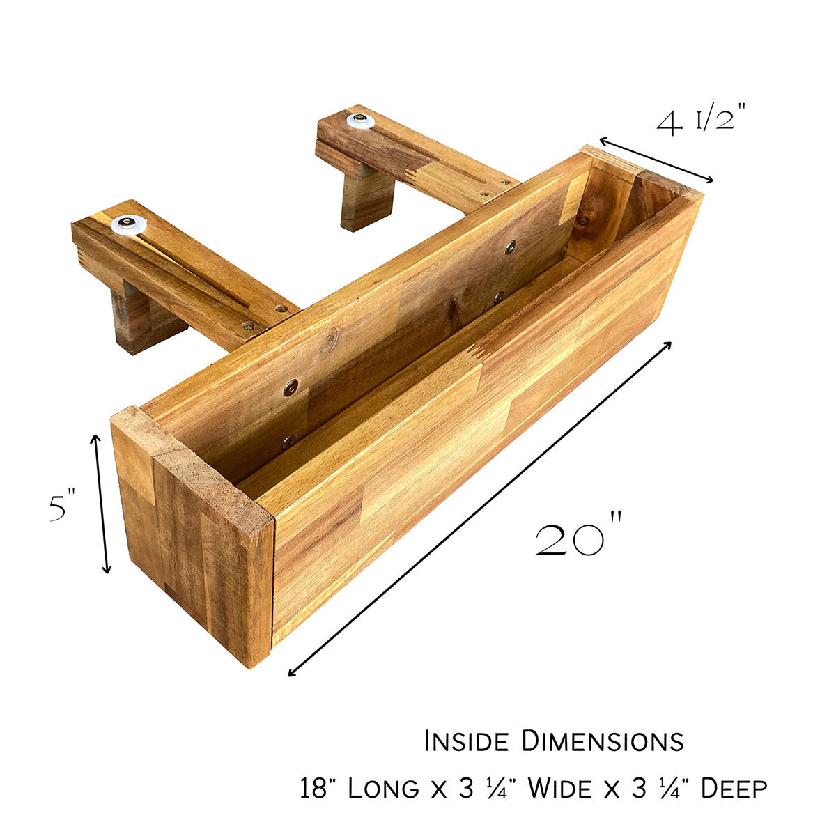 Acacia Wood Deck Rail Planter EMG International USA LLC