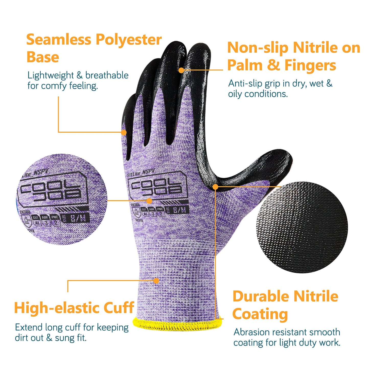 COOLJOB 10 Pairs Nitrile Dipped Safety Work Gloves with Grip, Non-slip Rubber Coated Bulk Garden Gloves(Pink&Purple) COOLJOB