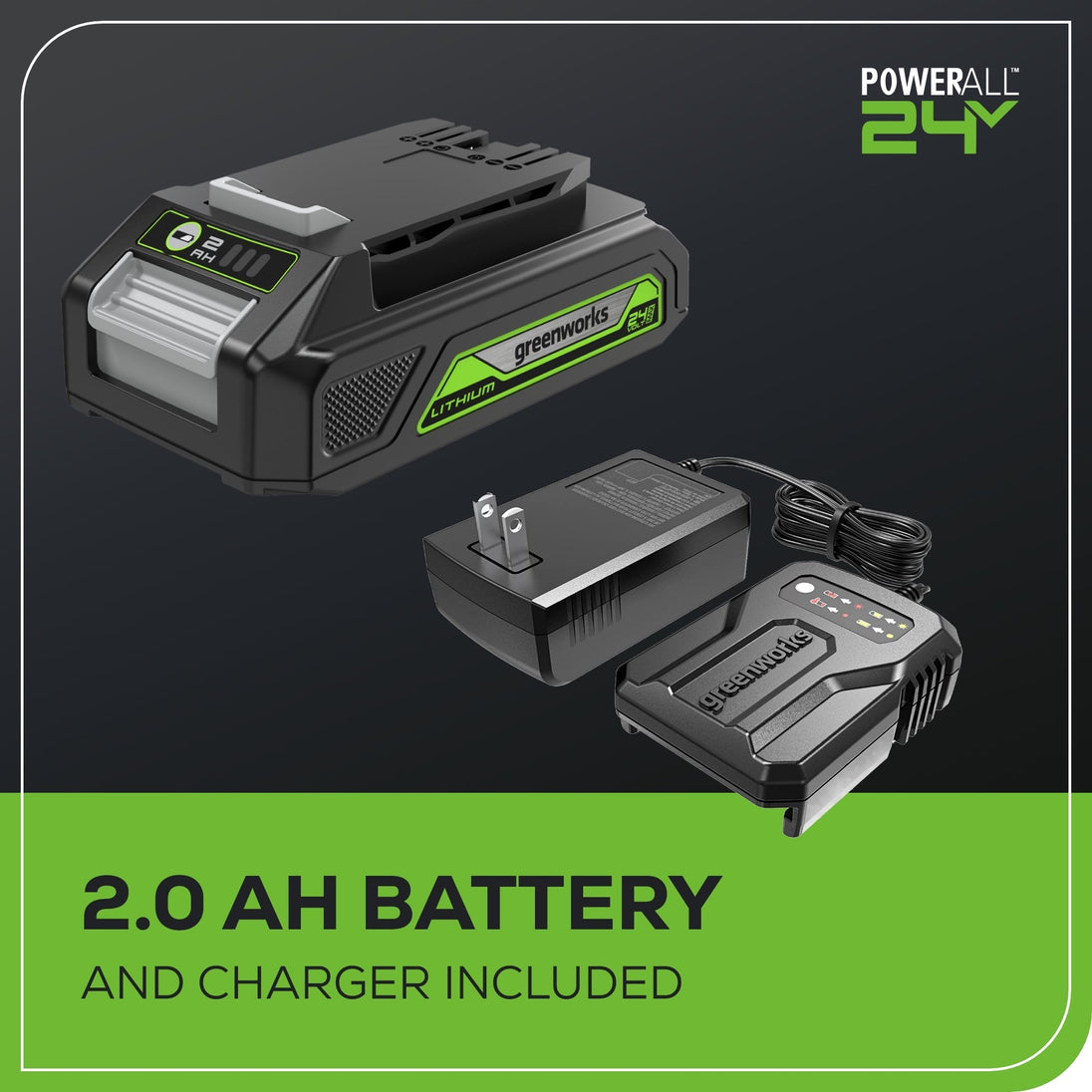 OPEN BOX 24V Cordless 330 CFM Axial Blower: 2.0 Ah Battery and Charger greenworkstools