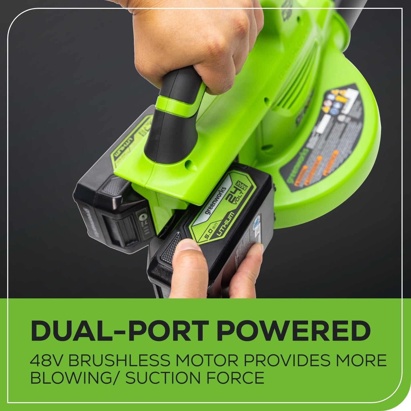 48V (24V x 2) 520 CFM Cordless Battery BL Leaf Blower/Vacuum: (2) 4.0 Ah Battery and Dual-Port Charger greenworkstools