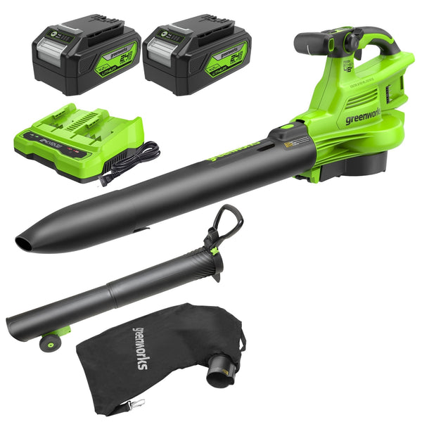 48V (24V x 2) 520 CFM Cordless Battery BL Leaf Blower/Vacuum: (2) 4.0 Ah Battery and Dual-Port Charger greenworkstools