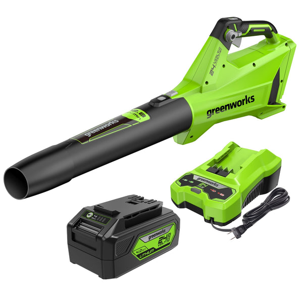 OPEN BOX 24V 450 CFM Cordless Battery Leaf Blower: 4.0 Ah USB Battery and Charger greenworkstools